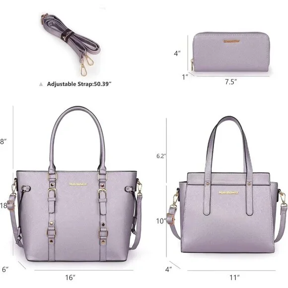 Women’s 2 Purple  3PCS Purses Set - Tote Bag, Wallet & Shoulder Satchel Handbags - Picture 5 of 6